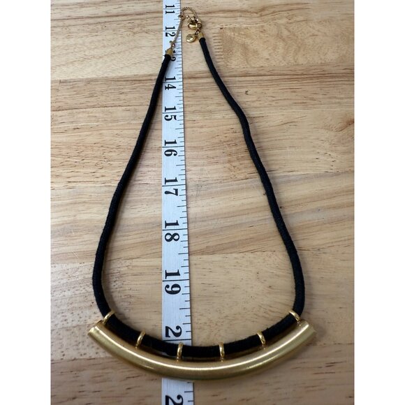 Madewell Black Cord Necklace With Gold-Tone Curved Bar Pendant Adjustable Length - Picture 5 of 6